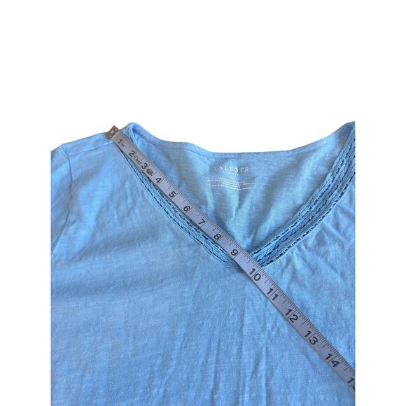Talbots Plus Shirt Blue‎ Basic Short Sleeve Soft V-Neck Knit Collar Size 2X - Picture 11 of 13